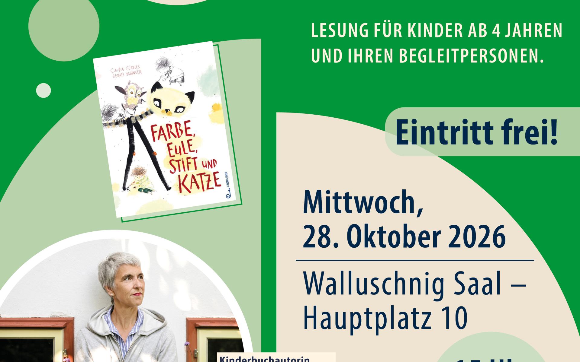 Lesung Farbe, Eule, Stift und Katze